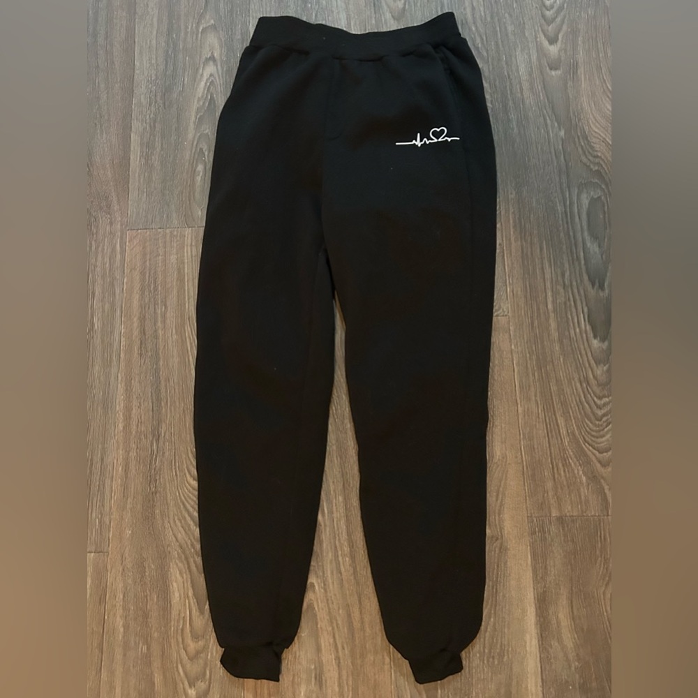 Black Joggers with Heartbeat Design